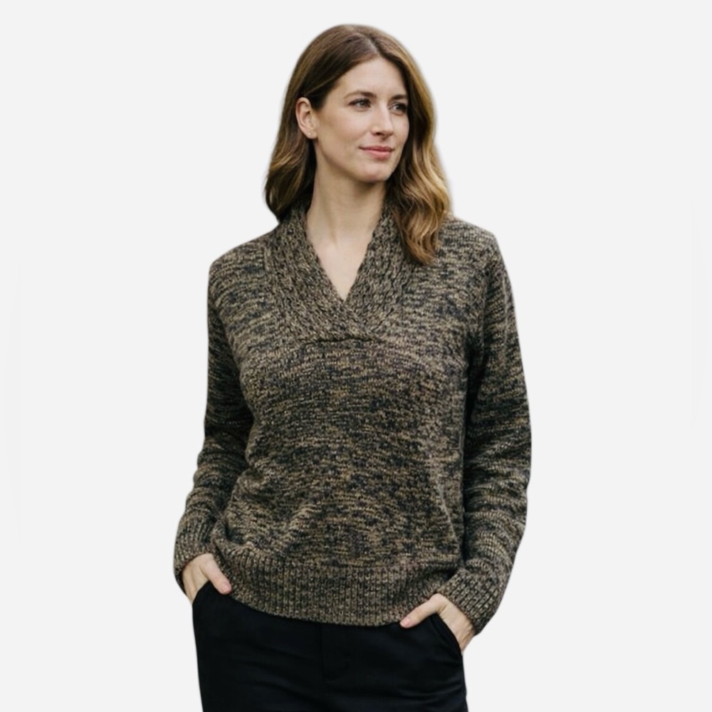 VTG Jeanne Pierre Marled Knit Shawl Collar Sweater | 100% Cotton | Brown Neutral